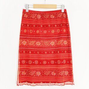 Vintage Y2K  Red and Orange Mesh Print Skirt / size Small-Medium.